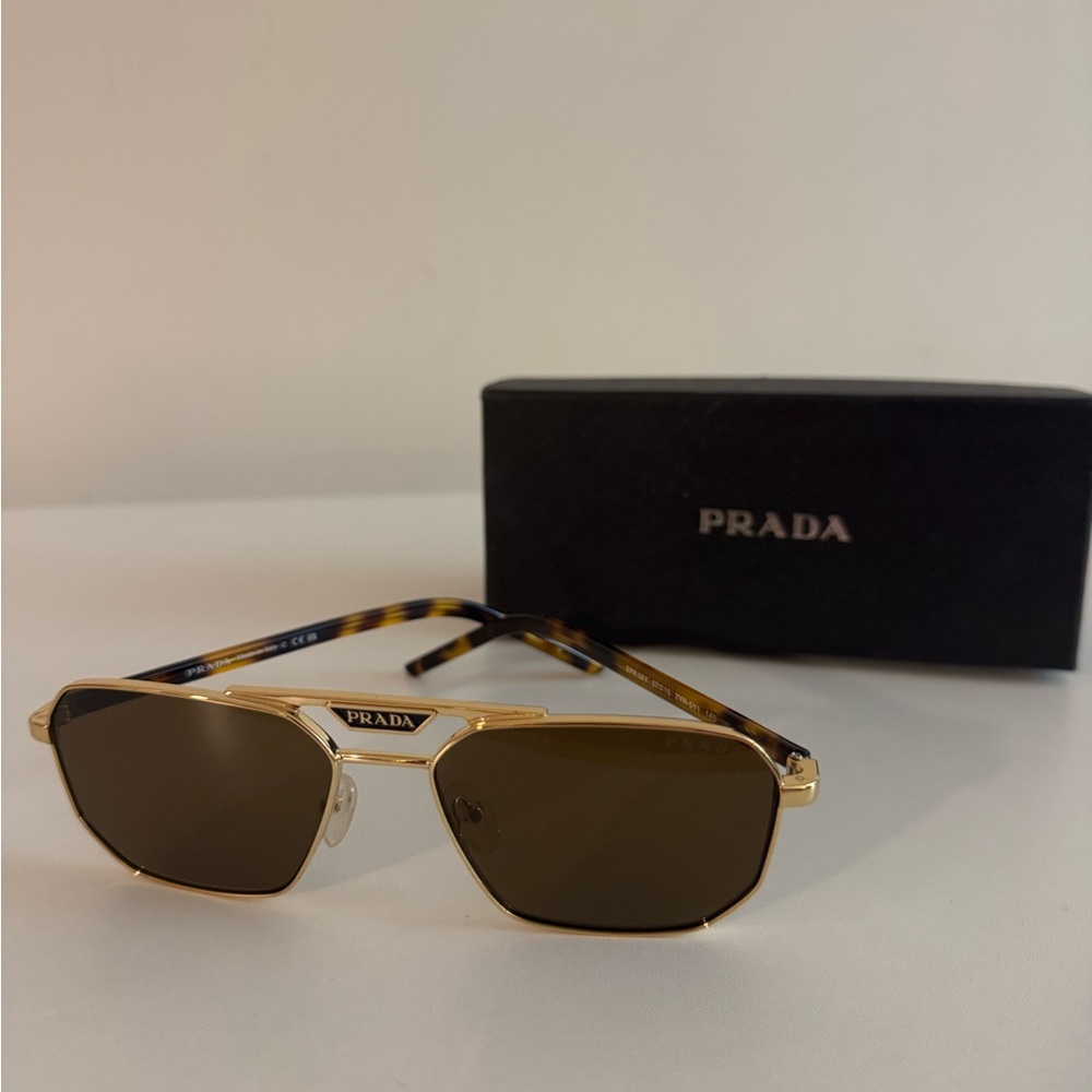Prada Gold Frame Sunglasses with Brown Lenses